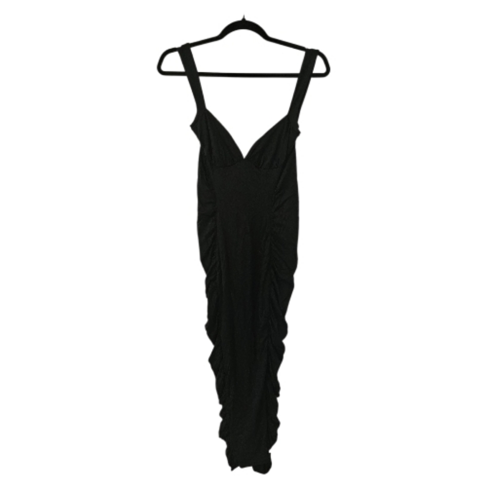 Black ASOS Design Women's Cami Side Ruched Sweetheart Midi Dress
